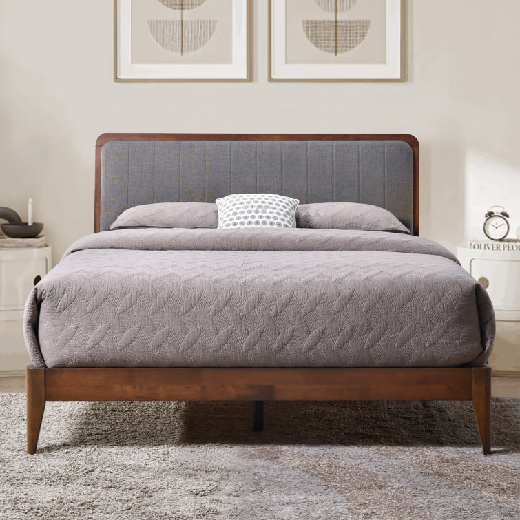 Bollen Solid Wood Platform Bed Frame, Vertical Channel Headboard, No Box  Spring Needed